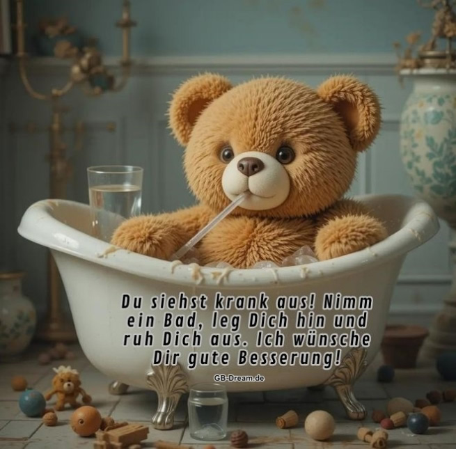 Du siehtst krank aus! Nimm ein Bad, leg Dich hin und ruh Dich aus. Ich wünsche Dir <br />
gute Besserung!