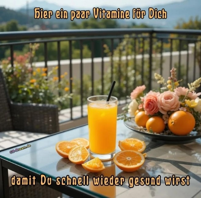 Hier ein paar Vitamine für Dich, damit Du schnell wieder gesund wirst.