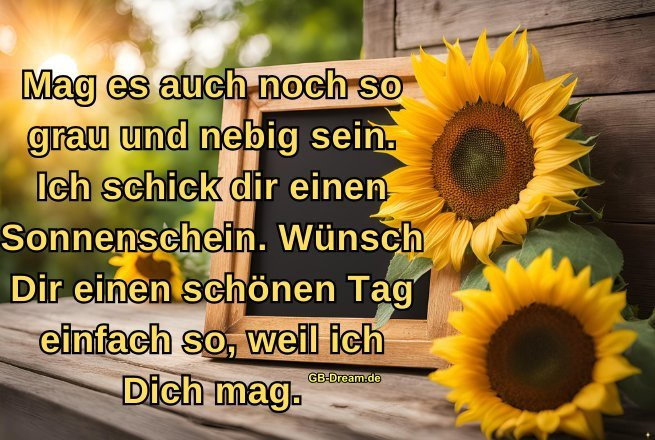 Mag es auch noch so grau und nebig sein. Ich schick dir einen Sonnenschein. Wünsch Dir einen schönen Tag einfach so, weil ich Dich mag.
