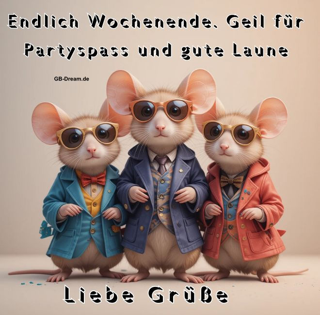 Endlich Wochenende. Geil für Partyspass und gute Laune. Liebe Grüße.