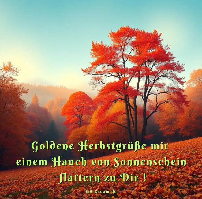Goldene Herbstgrüße mit einem Hauch von Sonnenschein flattern zu dir!