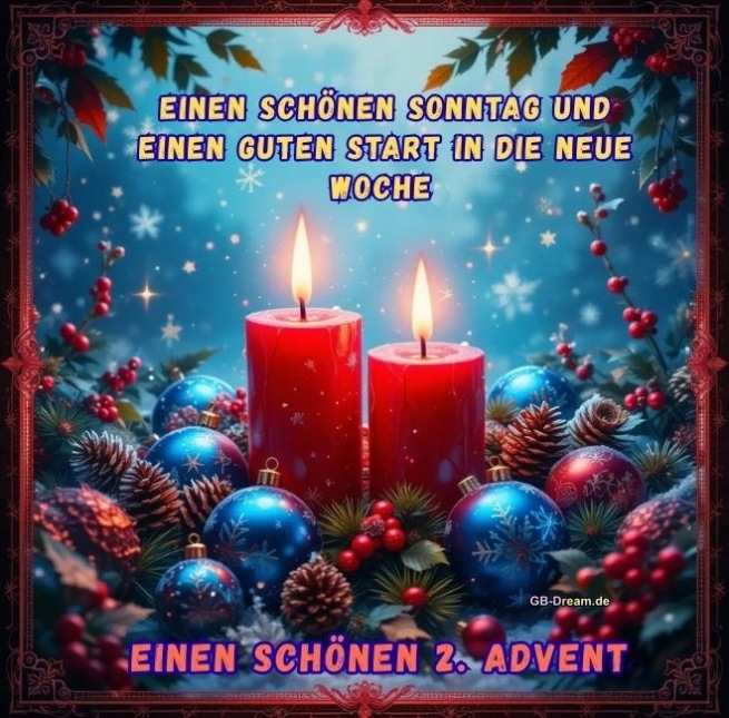 Einen schönen Sonntag und einen guten Start in die neue Woche.<br />
Einen schönen 2. Advent.